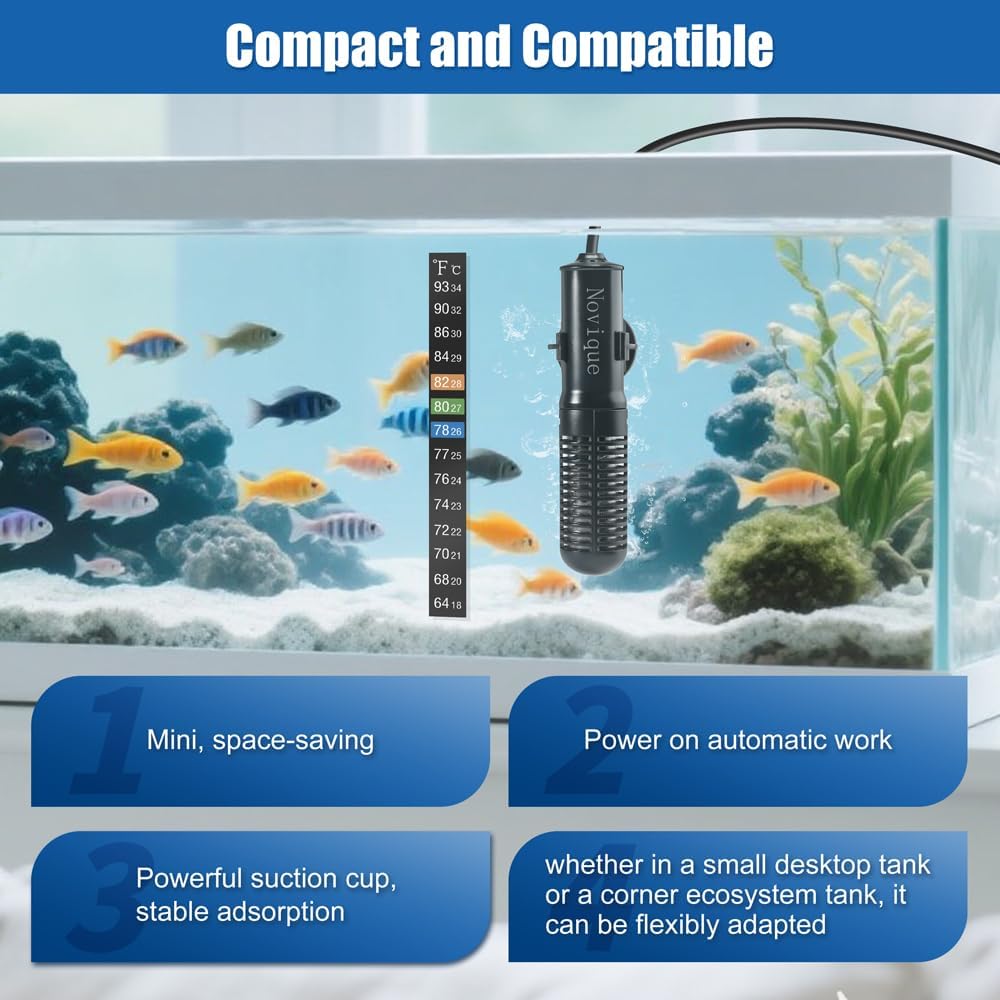 Small fish tank heater for 1 to 6 gallon aquariums