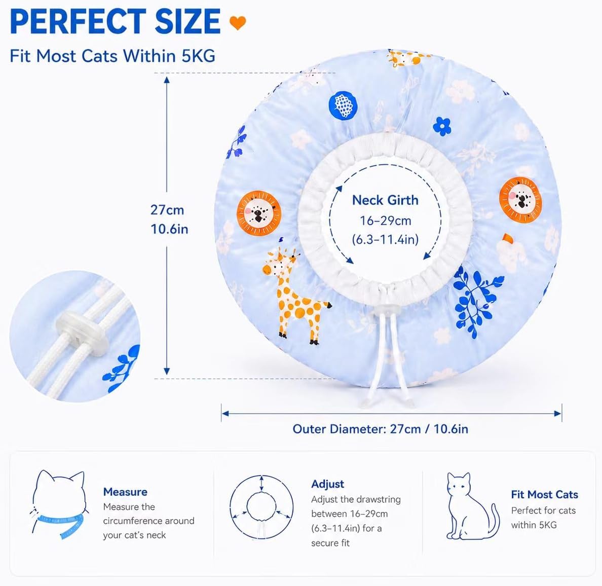Water-resistant and fur-repellent fabric detail of the medium cat recovery cone.