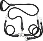 Sonqueen heavy duty three dog leash front view showing padded handle and black braided rope
