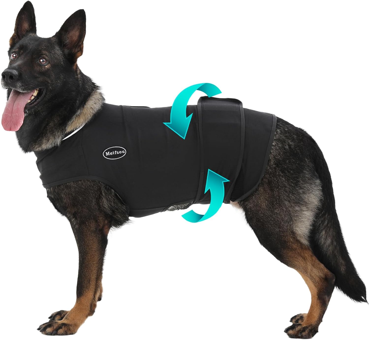 Comfortable fit of Meifsou calming shirt on a resting dog