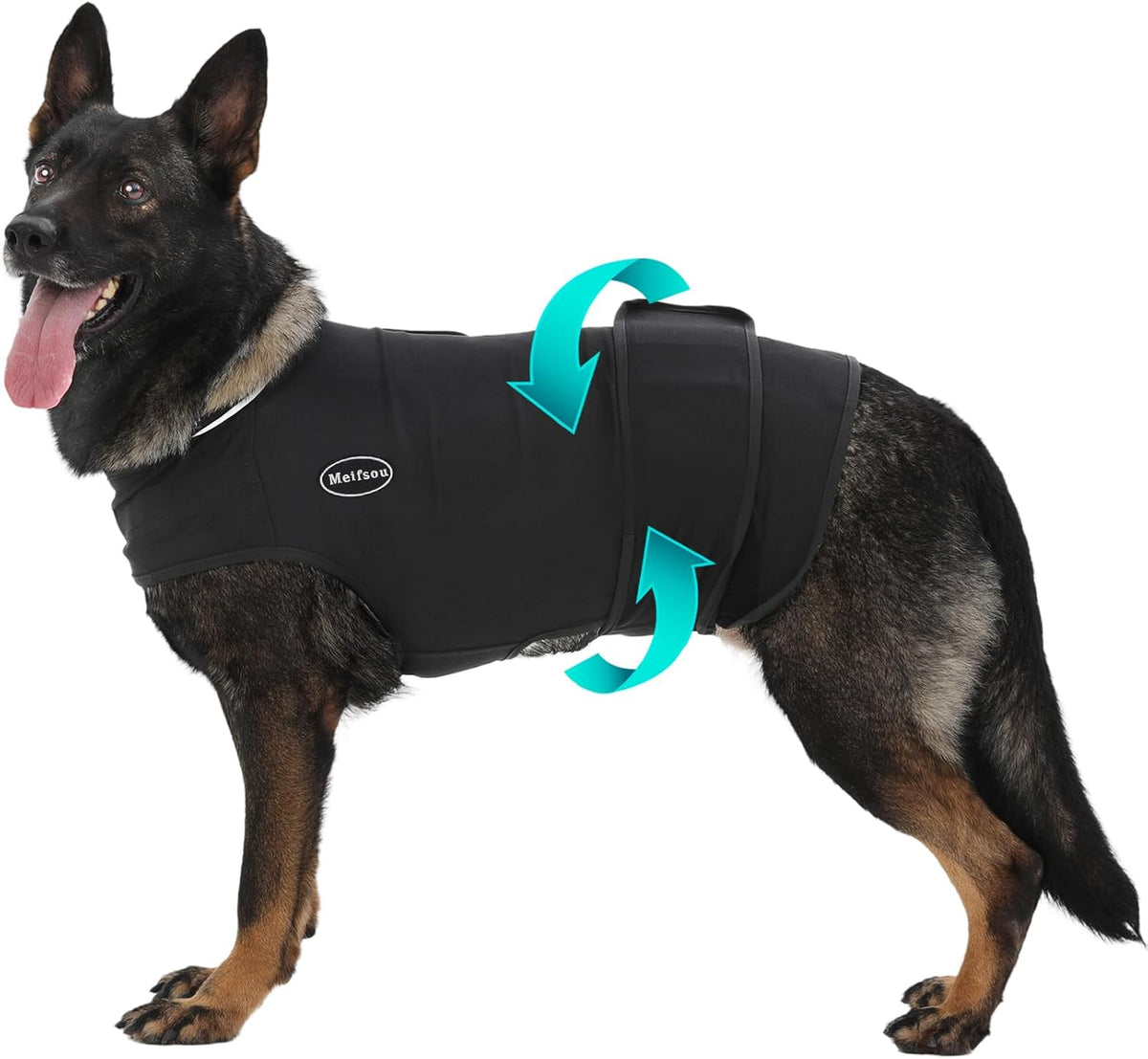 Comfortable fit of Meifsou calming shirt on a resting dog