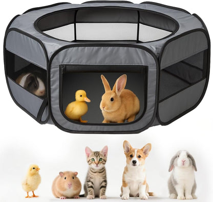 UWE Extra Large Small Animal Playpen, XL Portable Pet Playpen for Rabbit, Kitten, Guinea Pig, Hamster, Puppy - Waterproof Foldable Mesh Tent with Zipper Cover, Indoor Outdoor Use, Dark Grey - Image 1