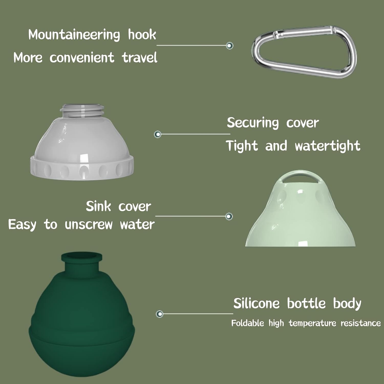 Compact pet walking water bottle being held easily by a hand loop during a hike