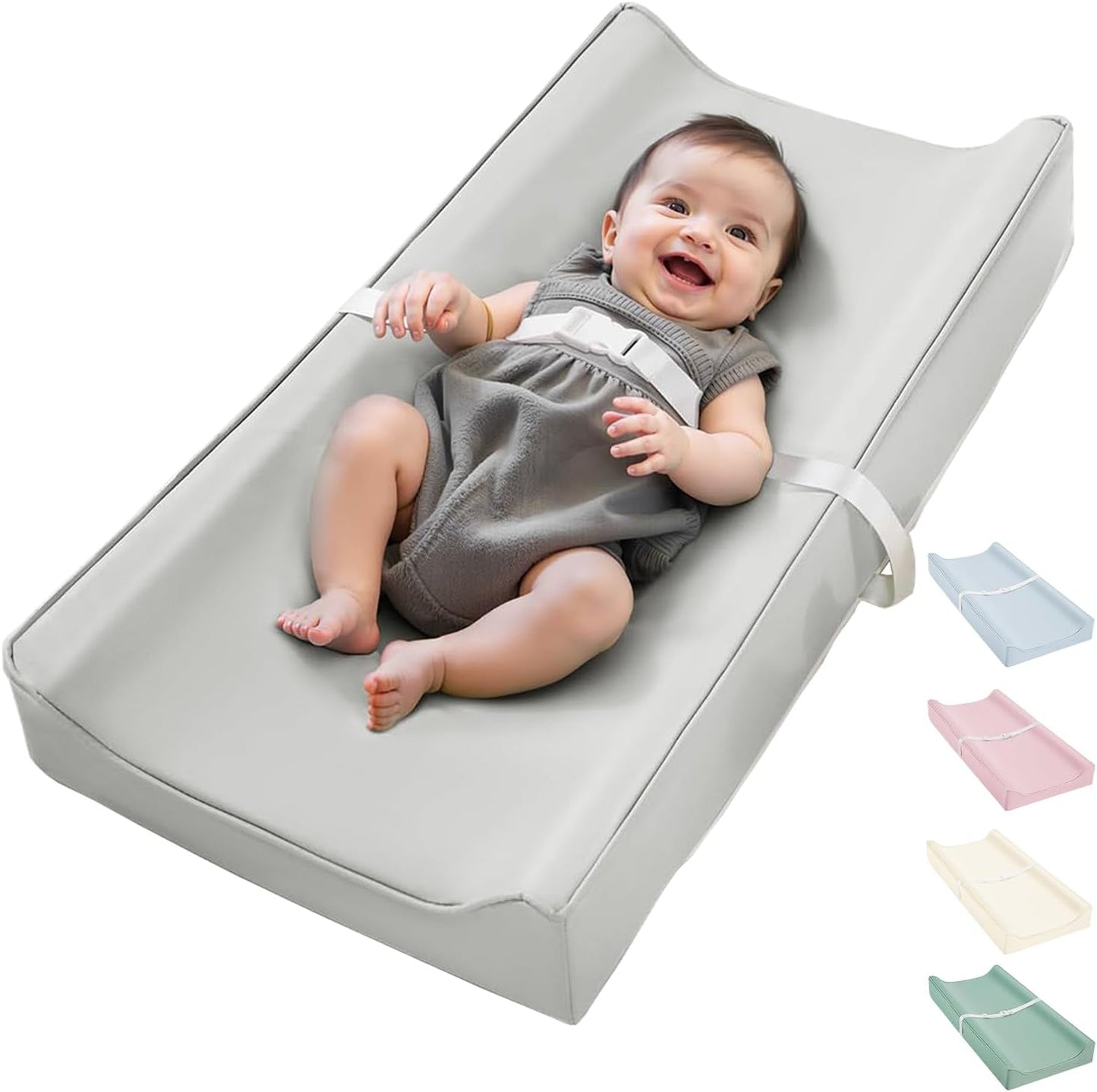 Navari vegan leather waterproof baby changing pad in gray front view