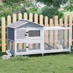 GarveeLife Rabbit Hutch with Weatherproof Asphalt Roof, Bunny Hutch with Wheels & Pull-Out Tray, Rabbit Cage Guinea Pig Cages for Small to Medium Animals, Indoor Outdoor Use, Grey - Image 3