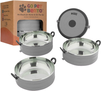 Healthy Human Travel Pet Bento Bowls - Leak Proof, Human-Grade Stainless Steel & BPA-Free, 3-Pack Water & Food Container Set, Clips & Handle (Pink) - Image 9