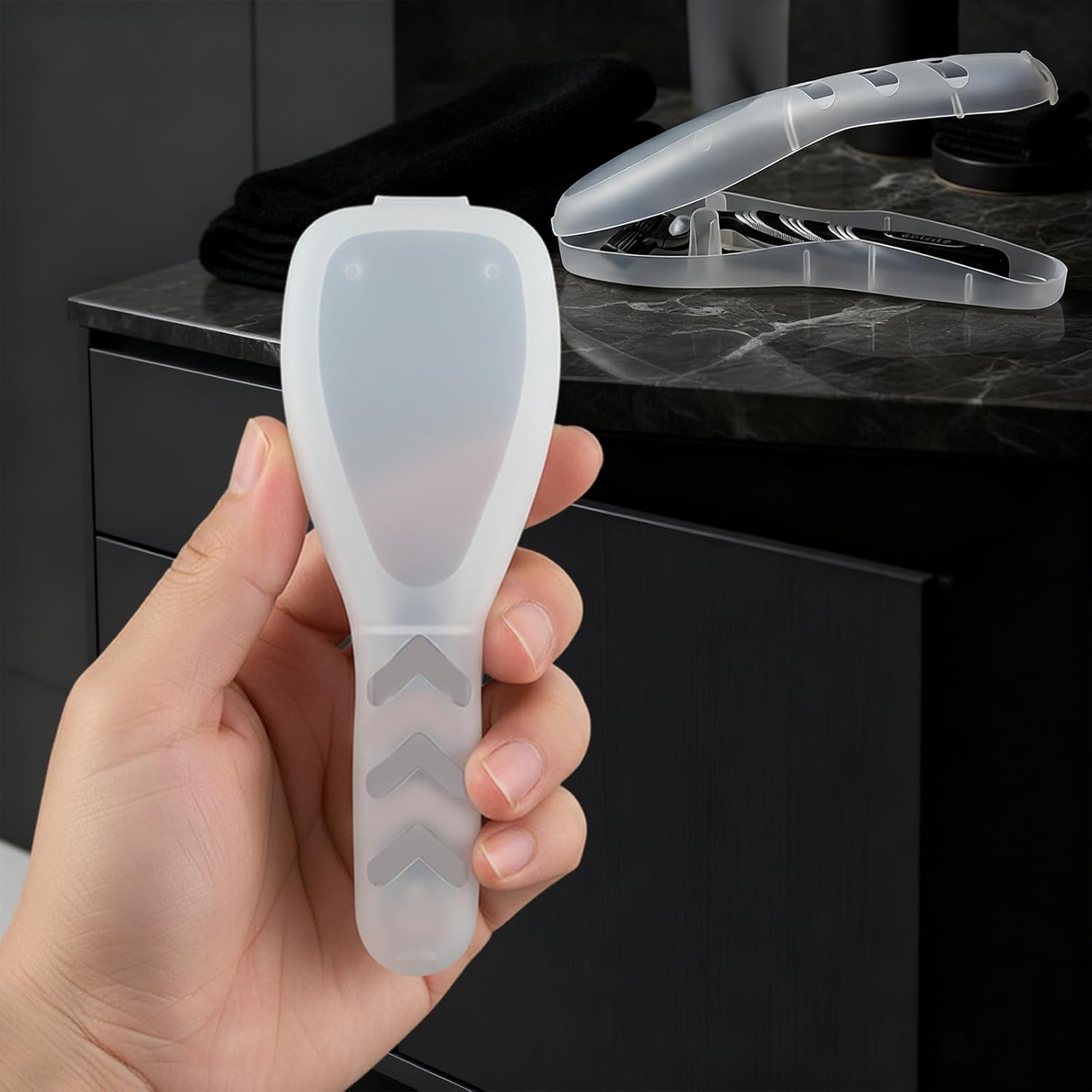 Generic portable clear travel men manual razor protector case shown from the front view.