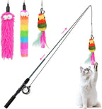 Pawaboo Cat Feather Toys, 4 Pack Interactive Cat feather Teaser Wand Toys, Retractable Fishing Pole Wand Catcher Exerciser with Refill Fish, Dragonfly Worm with Bells, Fun Cat Kitten Kitty Playing Toy - Image 12