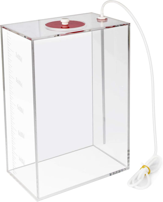Aquarium Choice 5L dosing pump reservoir container with red top accents and removable lid.