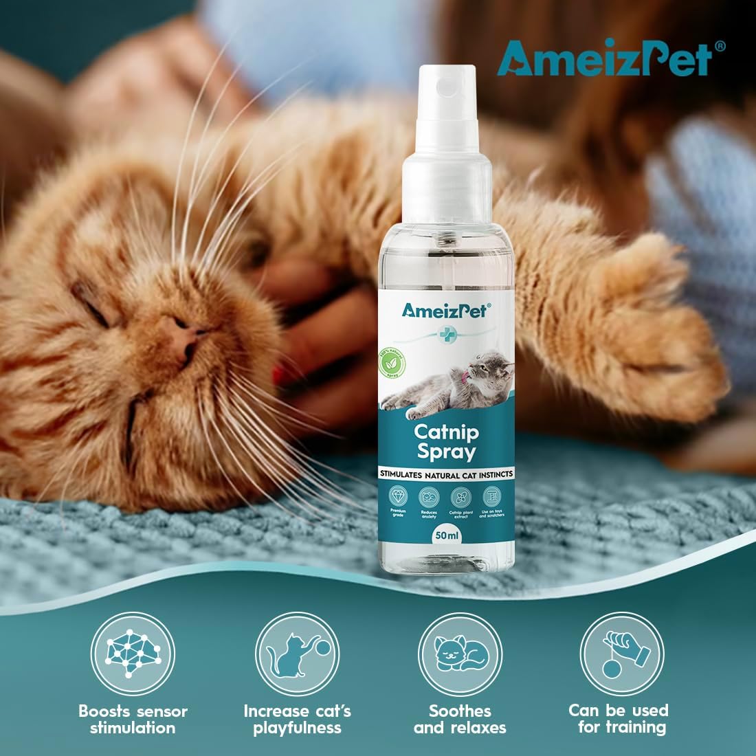 Clear formula cat scratching mist sprayed onto a cat climbing tower