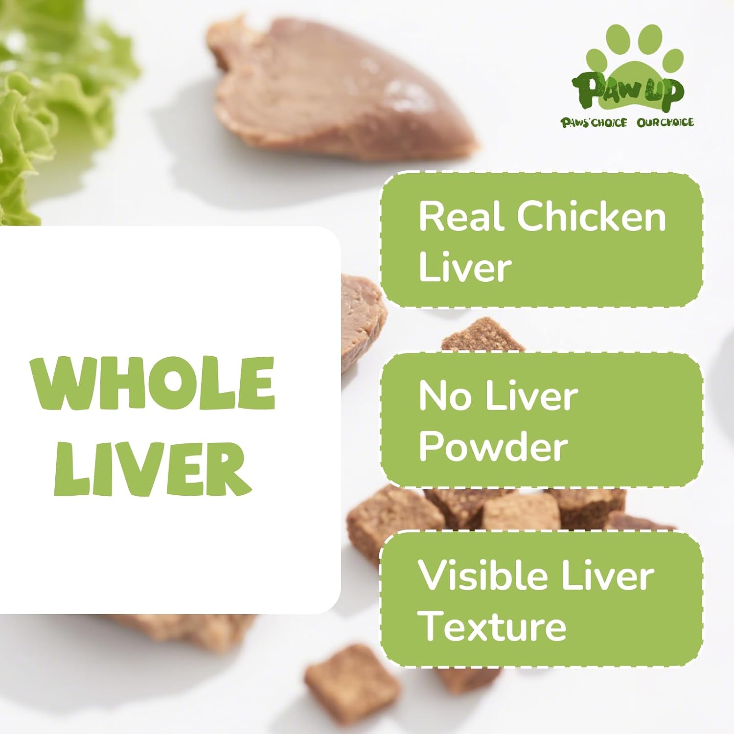 Natural raw freeze dried chicken liver pet food pieces inside the container