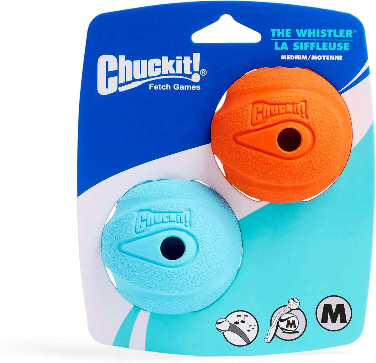 Medium size 2.5 inch Chuckit! Whistler ball pack of 2 multicolor