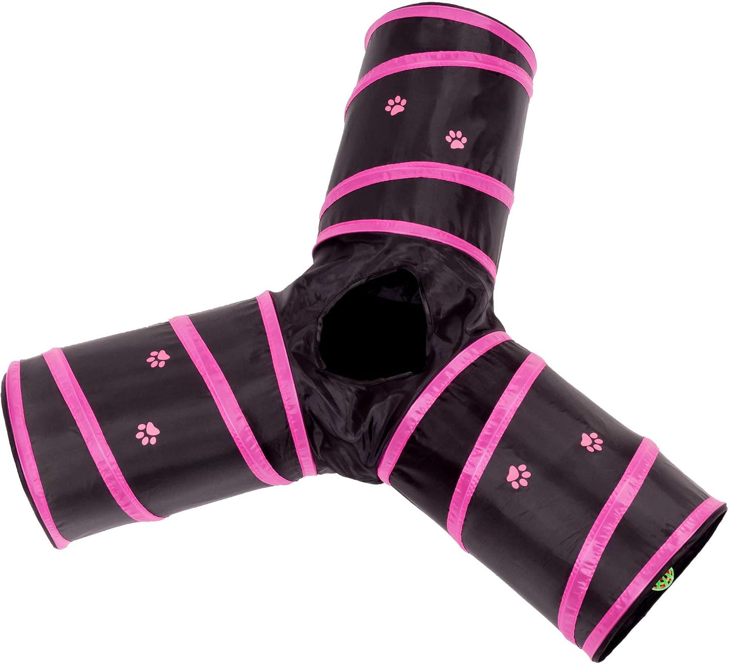 Durable 190T polyester 3 way kitten tunnel showing its extended star shaped multi pathway construction