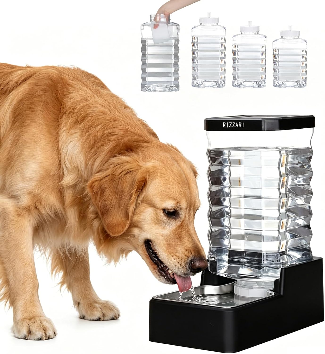 RIZZARI Stainless Steel Pet Water Feeder: 9L Large Gravity Leak-Proof Auto Refill Water Dispenser -Ideal for Multi-Pet Homes- Anti-Tip Base -No Filter- Easy Clean - for 30-60 LB Dogs- Home/Garage - Image 9