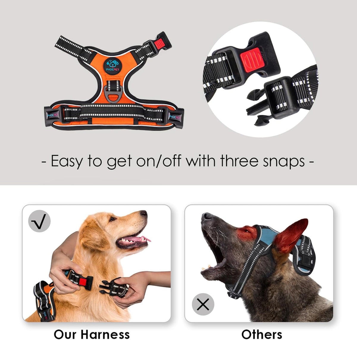 Orange dog vest with metal leash attachment rings