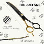 MedToolLLC 7 inch curved pet grooming shear highlighting the 48 teeth V-shape design