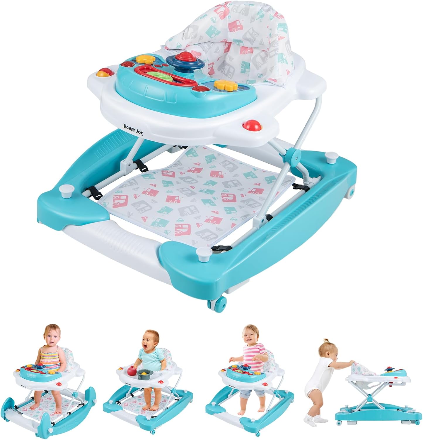 Honey Joy 6-in-1 baby walker and bouncer front view green color