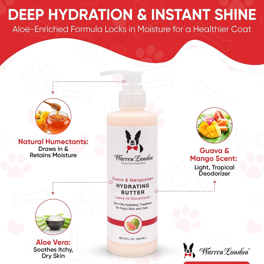 Warren London Guava and Mango dog moisturizer bottle showing product details