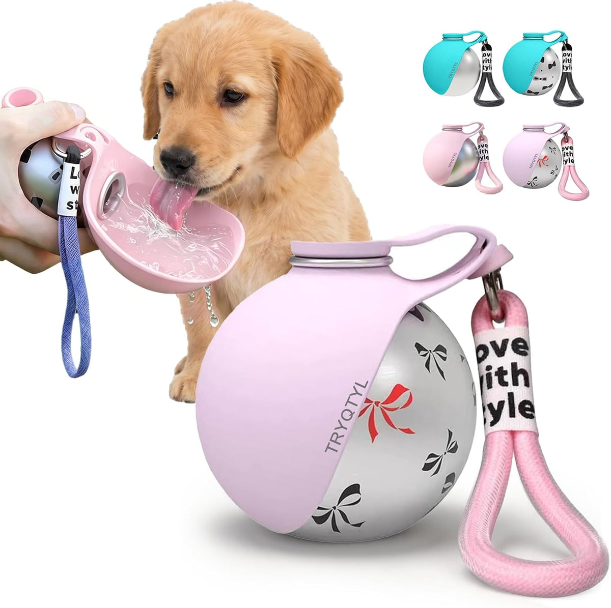 Dog Water Bottle, 10oz Stainless Steel Portable Dog Water Bottle with Foldable Silicone Bowl, 2-in-1 Portable Dog Water Bowl for Water & Food, Water Dispenser for Dogs Walking (Pink) - Image 12