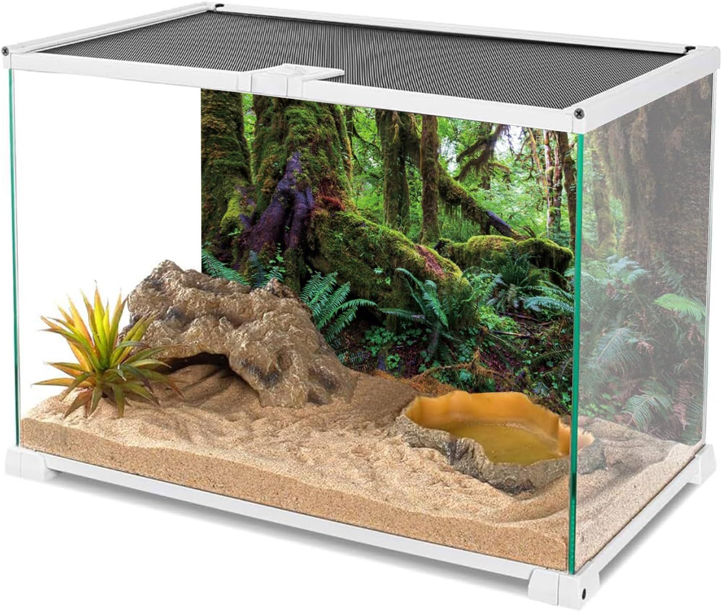 Durable polyester fabric reptile enclosure background attached to a forty gallon breeder tank.