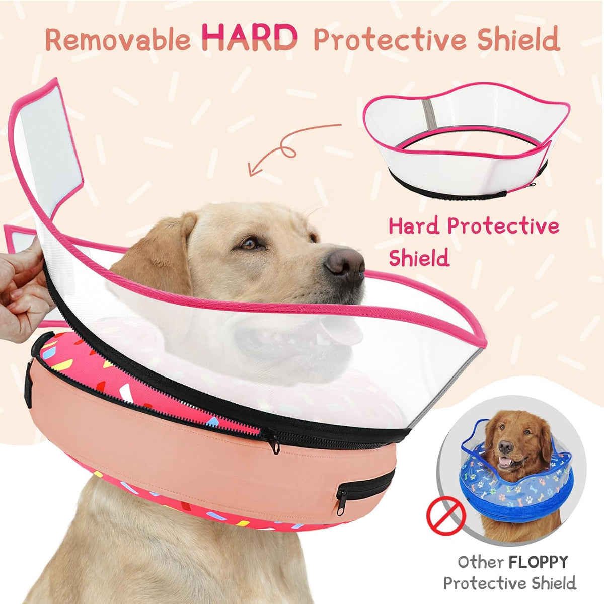 Supet inflatable pet recovery collar zipper detail and plush washable outer material