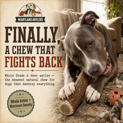 Large six to eight inch natural deer antler treat for aggressive chewers