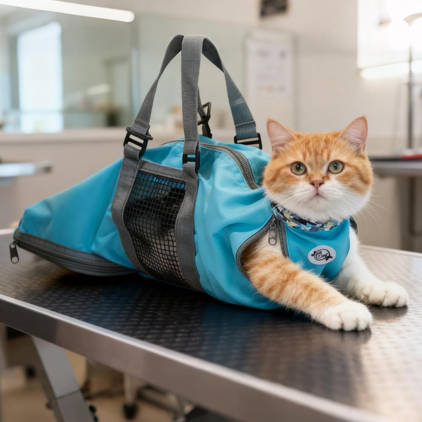 Cinf cat grooming restraint bag front view for safe nail trimming