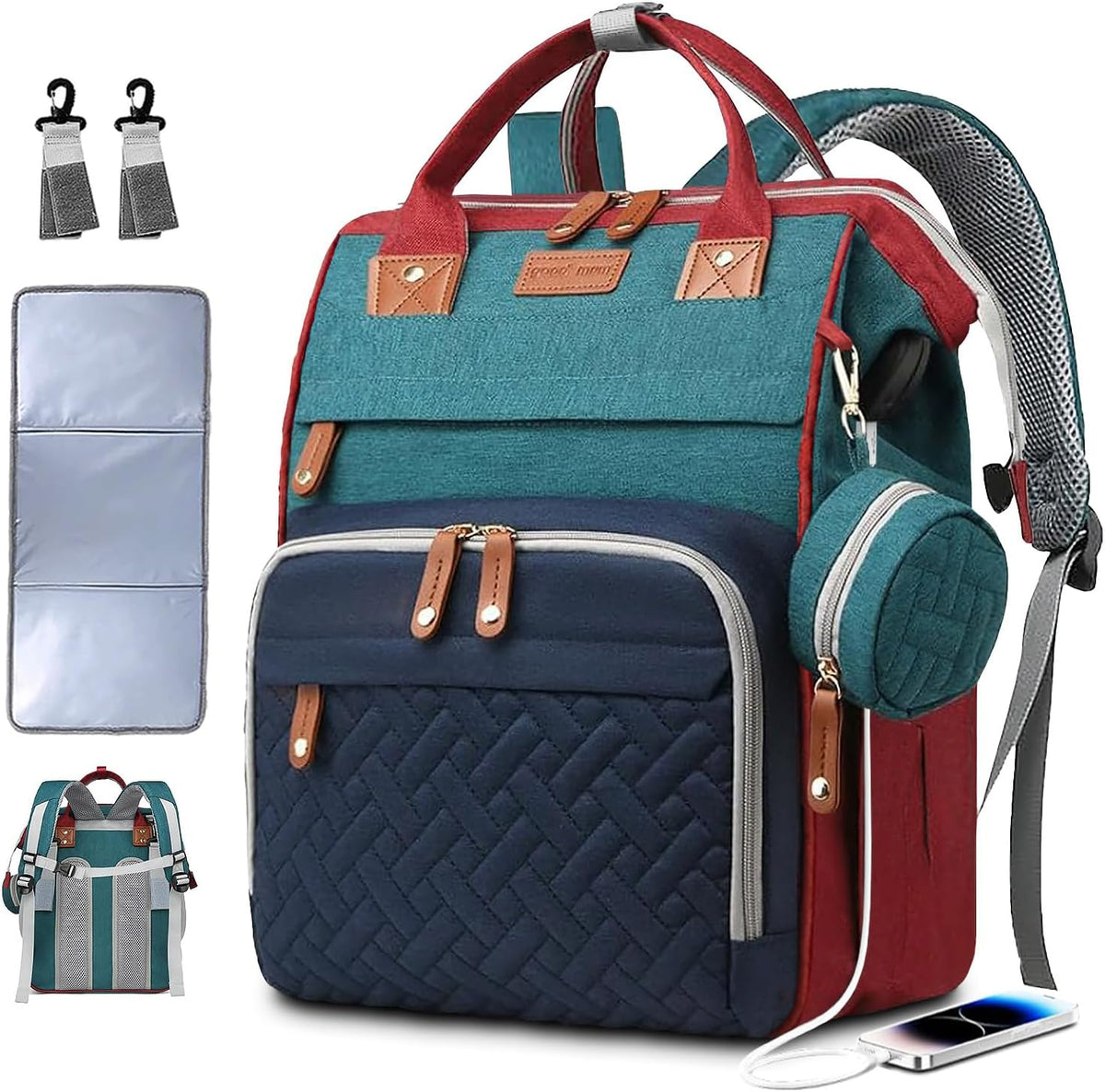 Shitieshou multi color waterproof diaper bag backpack front view