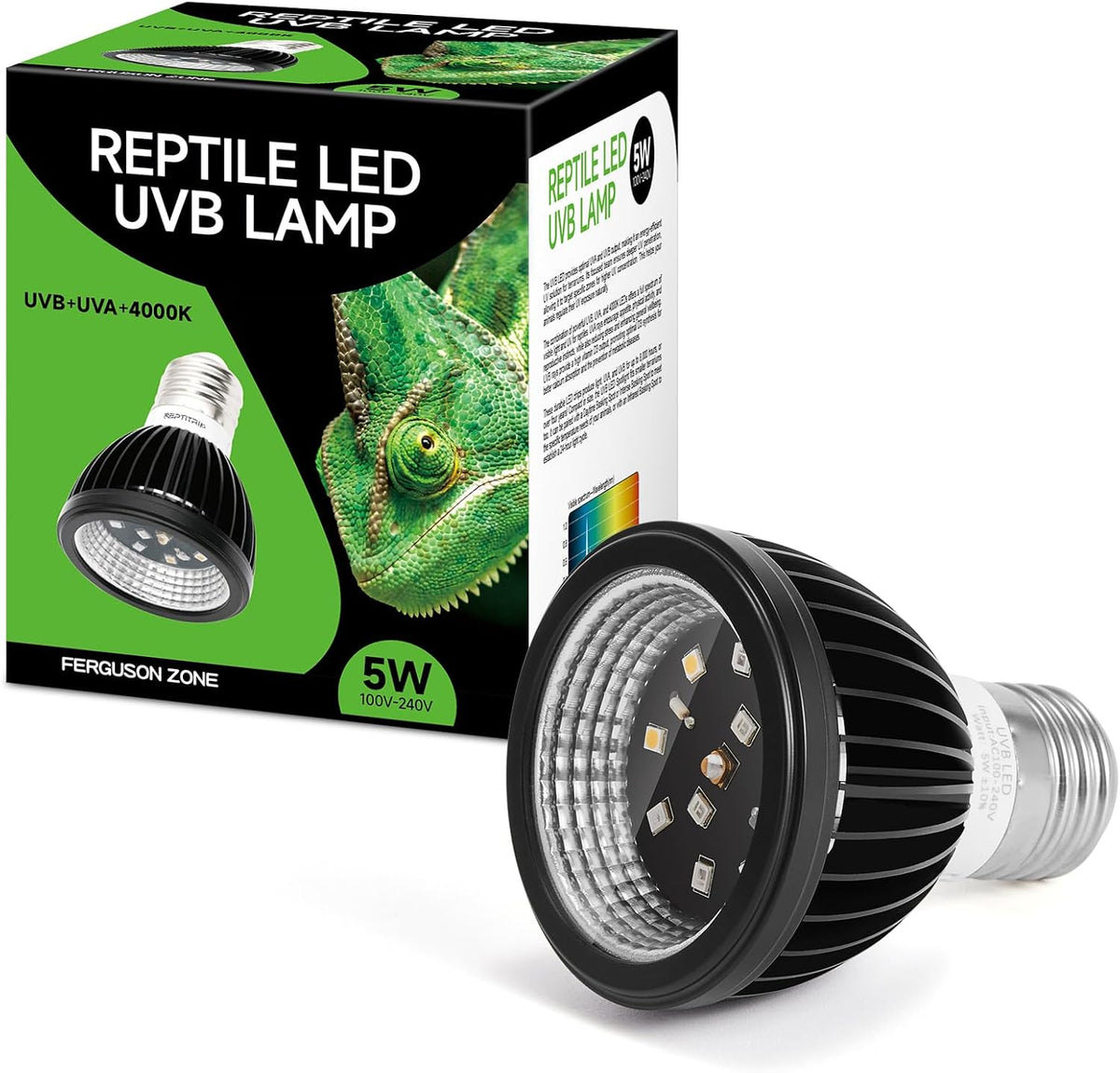 Reptitrip UVB light for reptiles front view showing the LED bulb structure.