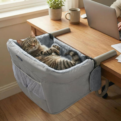 Veehoo cat desk bed front view attached to office table