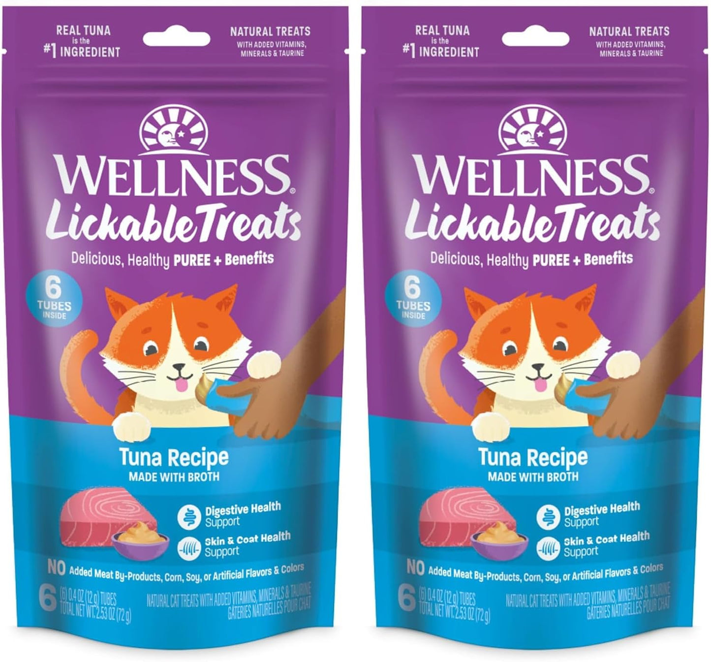 Wellness Lickable Soft Puree Cat Treats, All Lifestages, Kitten to Senior, Natural, Grain Free, Chicken Flavor, 0.4 oz, Pack of 6 Tubes - Image 11
