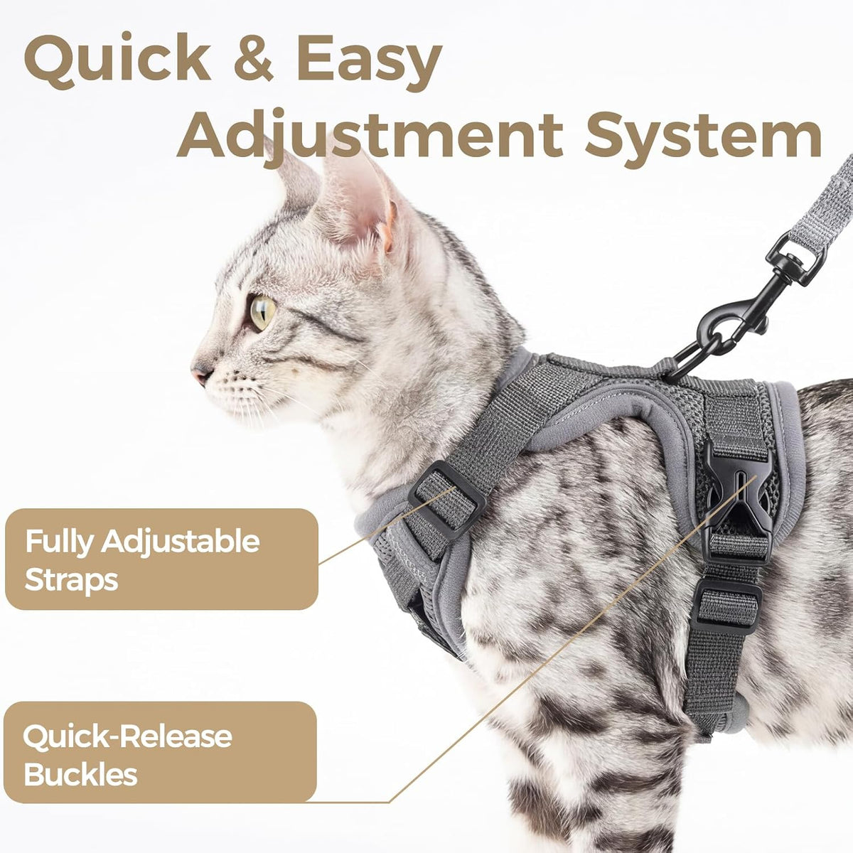 Pangdi breathable mesh tactical kitten harness side angle view