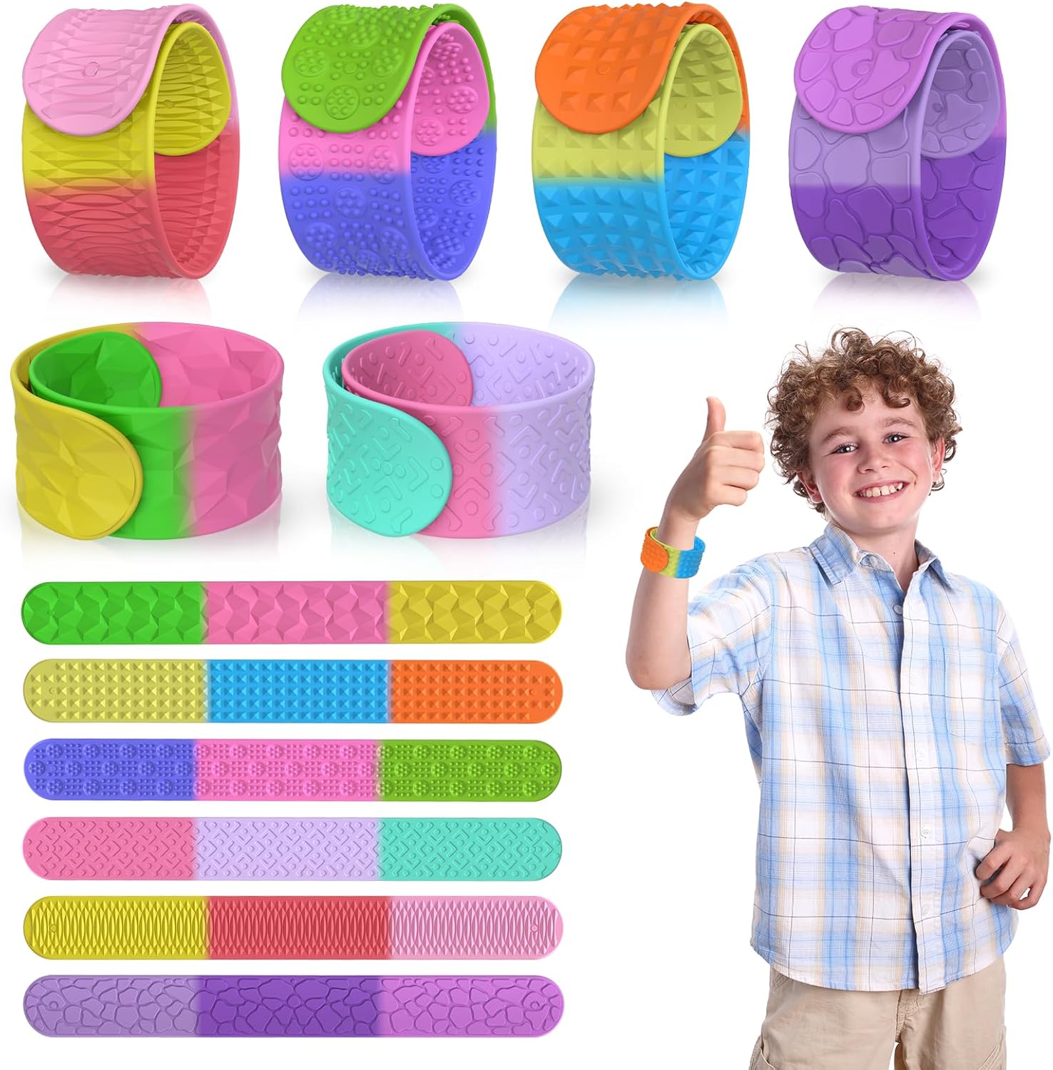 Tainomy textured silicone slap bracelets 6 pack front view