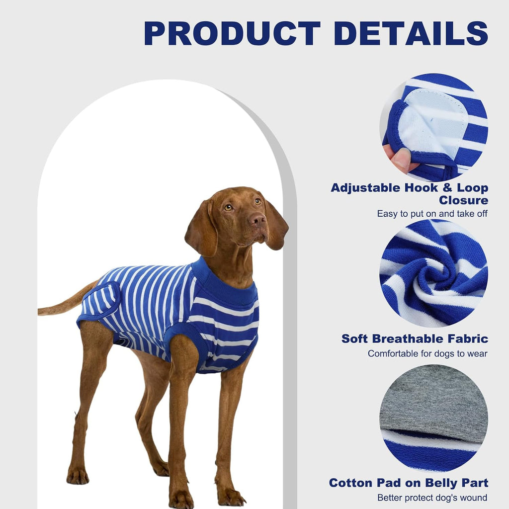 IDOMIK post surgery dog onesie blue stripe variant