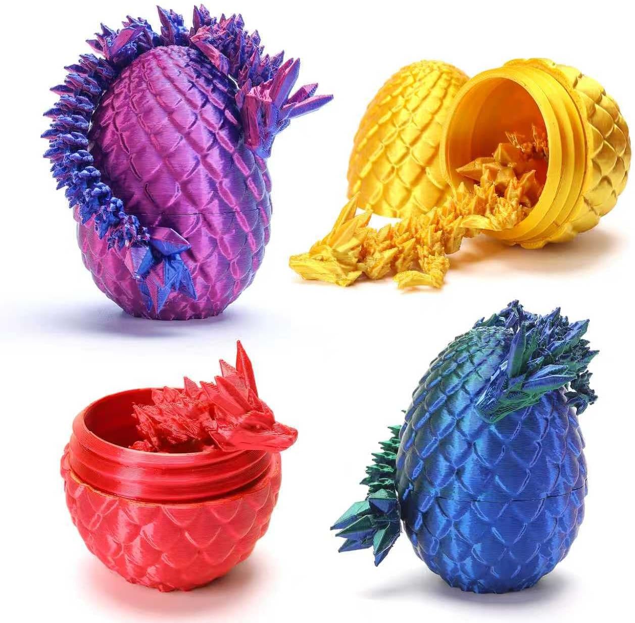 Podafu mini 3d printed dragon eggs set with articulated crystal dragons inside front view