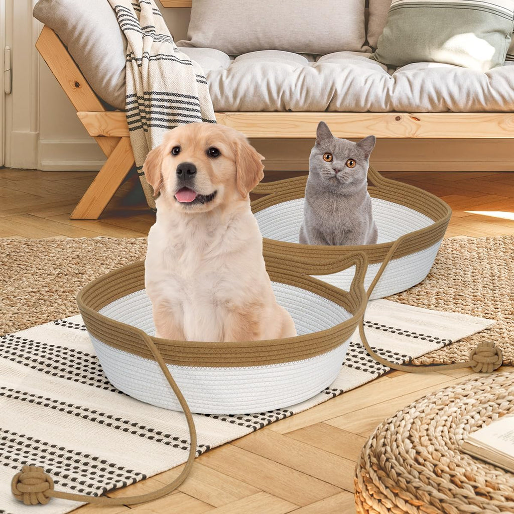 Folded cotton rope basket for easy travel and storage