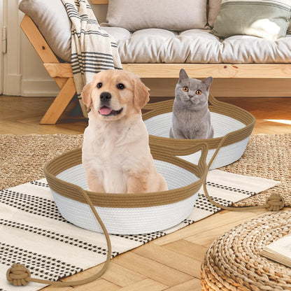 Folded cotton rope basket for easy travel and storage