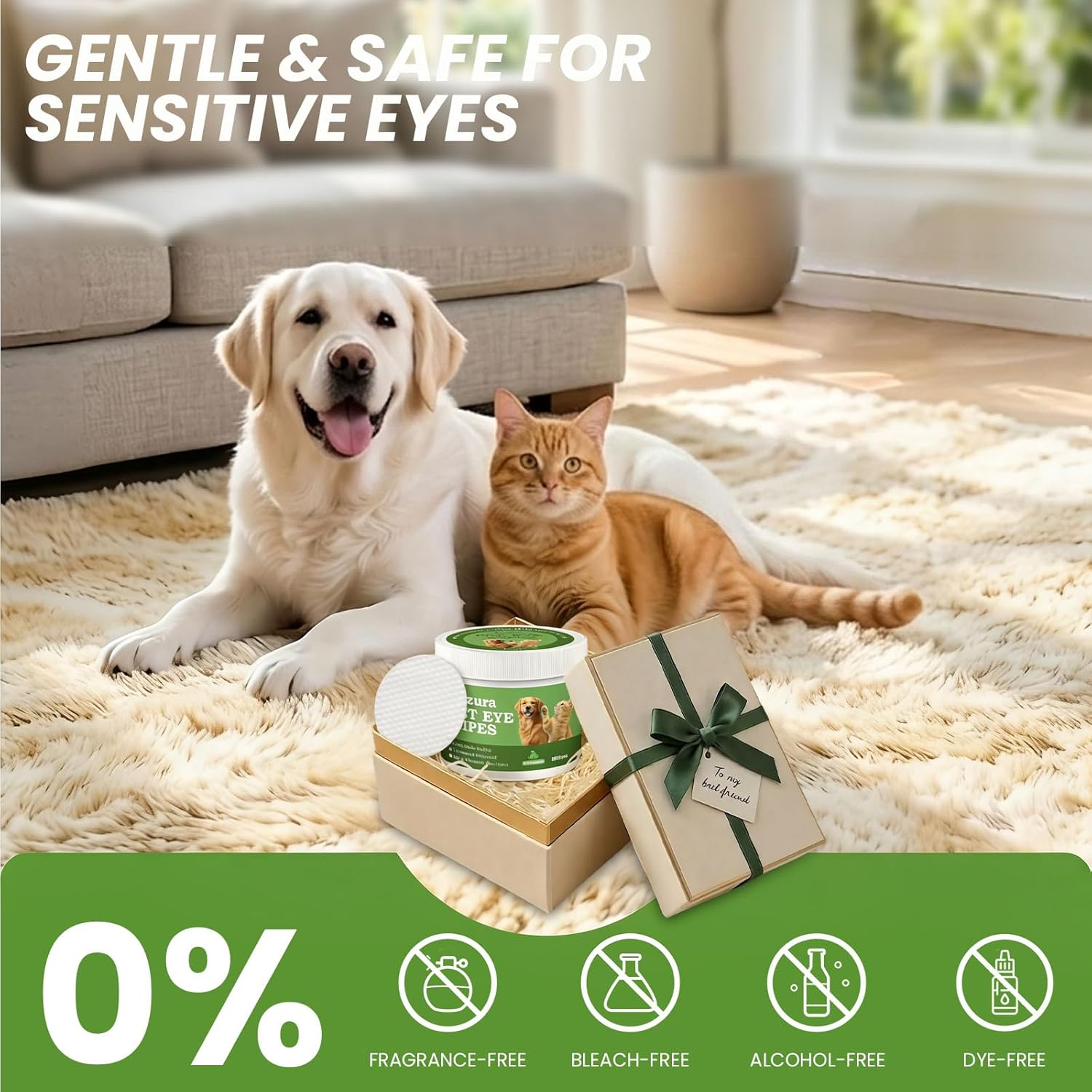 Resealable container of one hundred count premium pet eye wipes