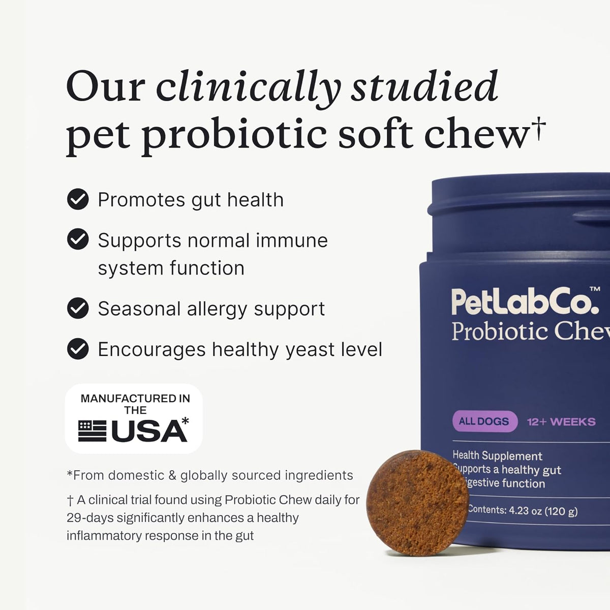 PetLab Co. dog probiotic salmon chew for occasional diarrhea relief.