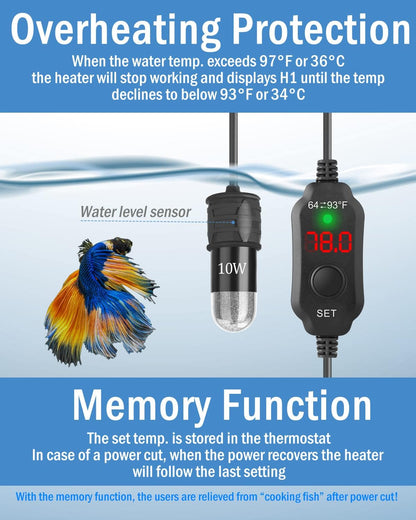 Side profile showing compact dimensions of the 10W heater
