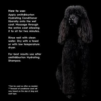 Gentle moisturizing conditioner being applied to a clean dog coat