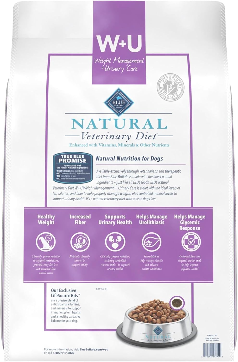 Blue Buffalo veterinary prescription dry dog food 22 pound packaging details