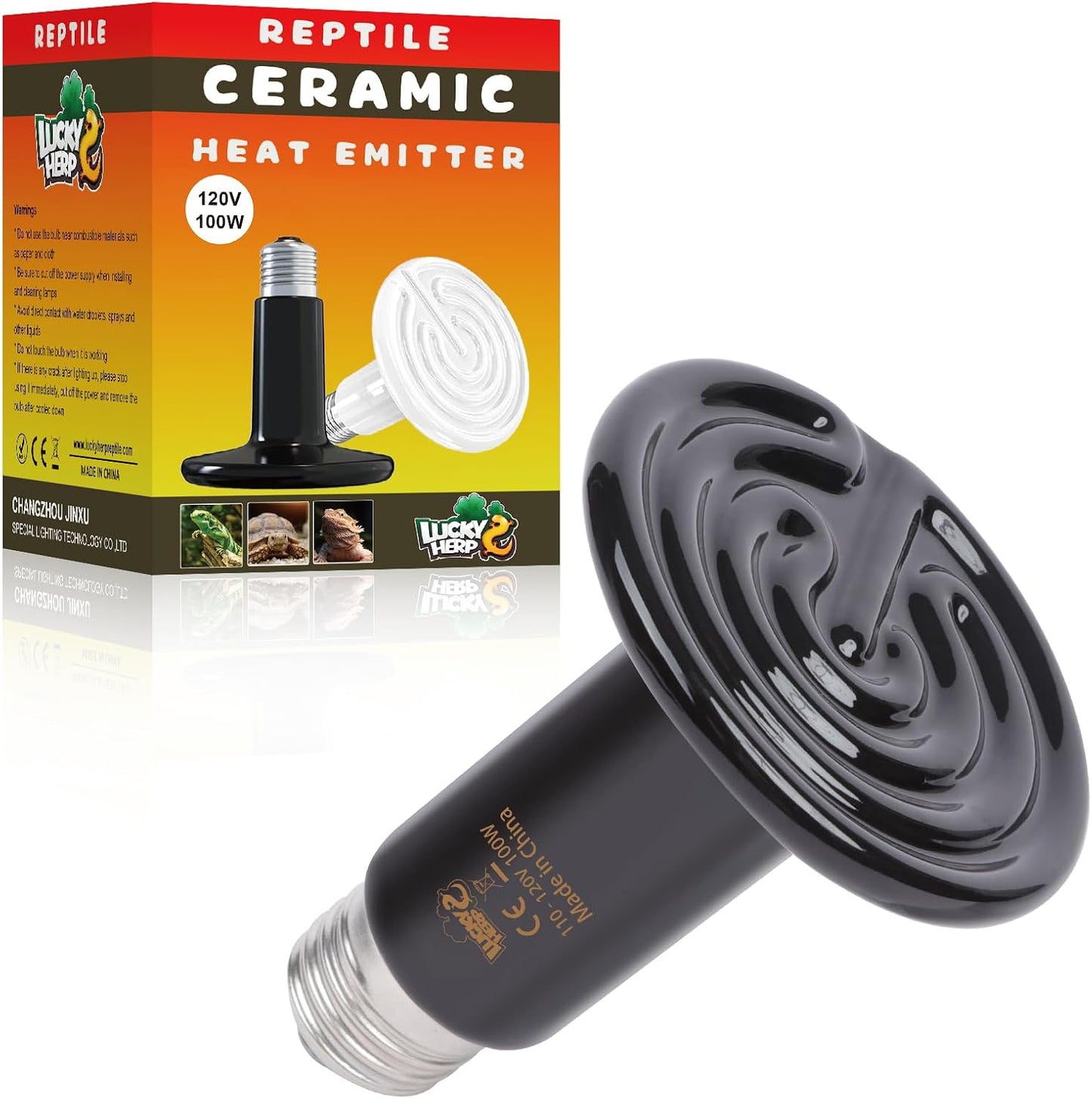 Lucky Herp Reptile Heat Lamp 100 Watt Ceramic Heat Emitter front view for terrarium heating