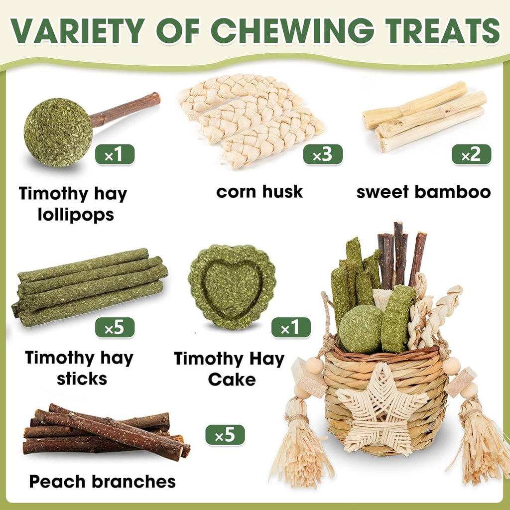 Hanging rodent dental toy assortment with apple sticks and sweet bamboo for hamsters