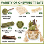 Hanging rodent dental toy assortment with apple sticks and sweet bamboo for hamsters