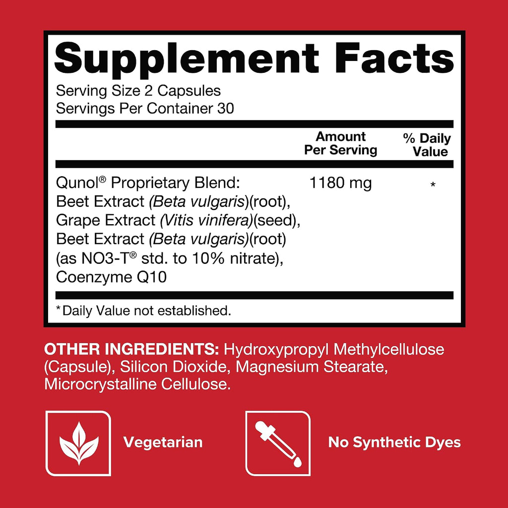 Qunol 3-in-1 Beet Roots Capsules with CoQ10, Blood Pressure Support, 60ct - Image 6