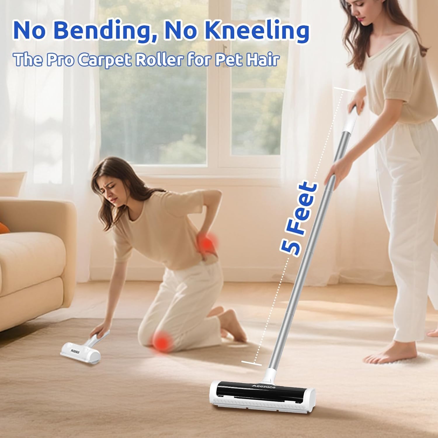 Self-cleaning transparent dust chamber on ACE2ACE carpet roller