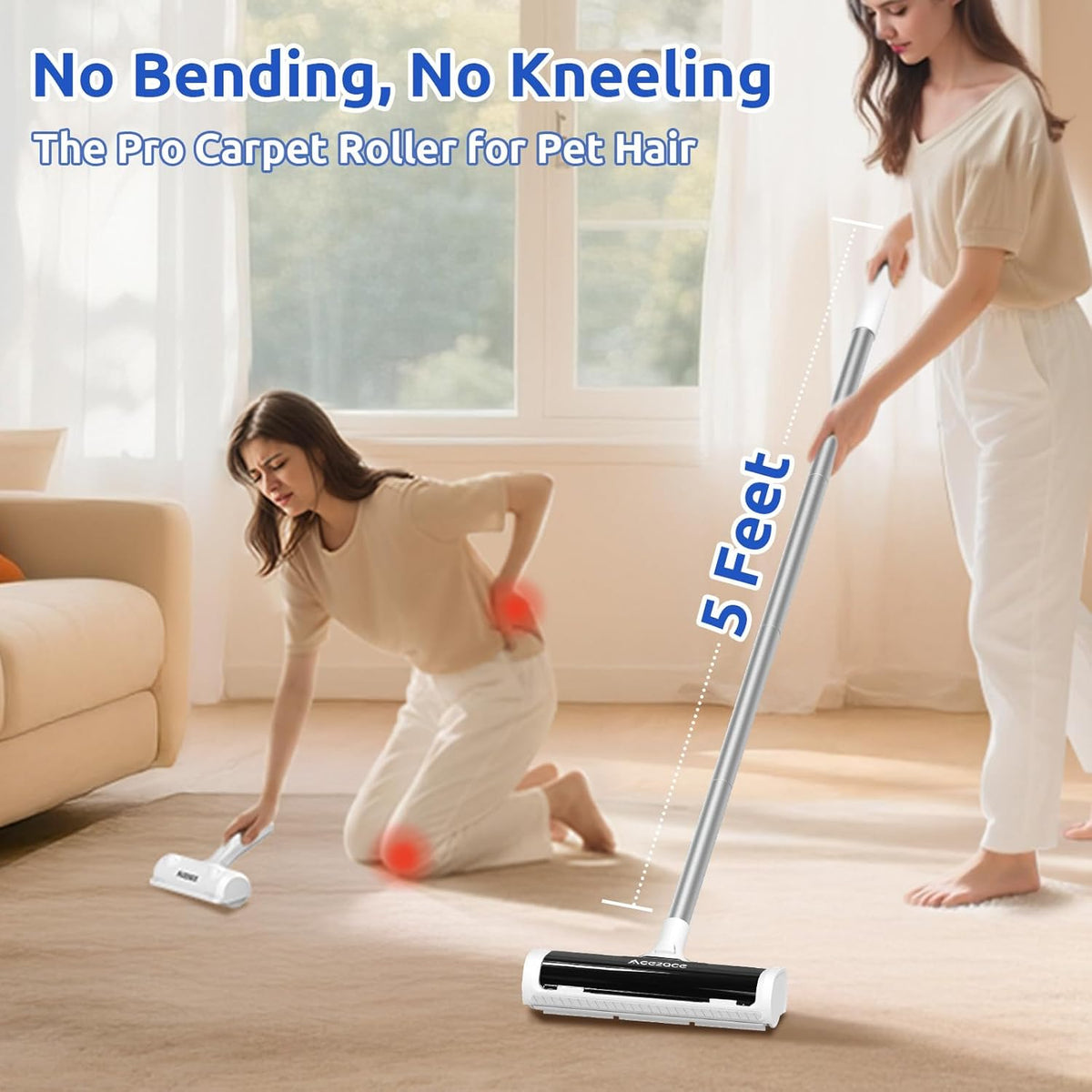 Self-cleaning transparent dust chamber on ACE2ACE carpet roller