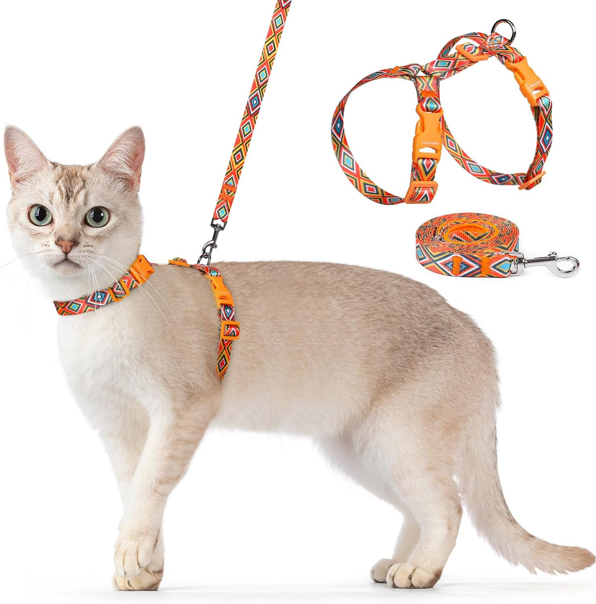 Dooradar Cat Harness and Leash, Escape Proof Adjustable Kitten Vest, Lightweight Soft Pet Straps, Easy Wearing for Small Medium Kitty Safe Walking Travel Control, Orange & Black, S - Image 12