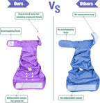 Side profile of the Wegreeco female dog diaper illustrating the secure hook-and-loop waist strap adjustments.
